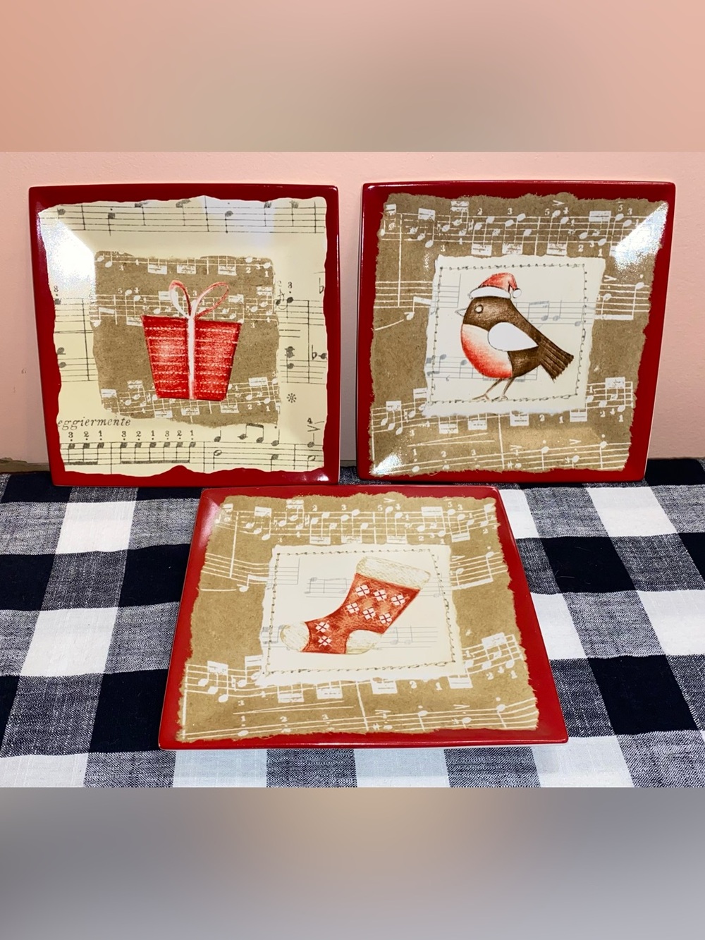 ONEIDA WINTER SONG Set of 3 Salad/Dessert Plates 8” Musical Theme